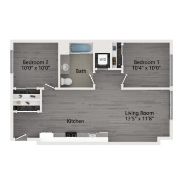 Rendering of the C floor plan with 2 bedroom[s] and 1 bathroom[s] at The Taft